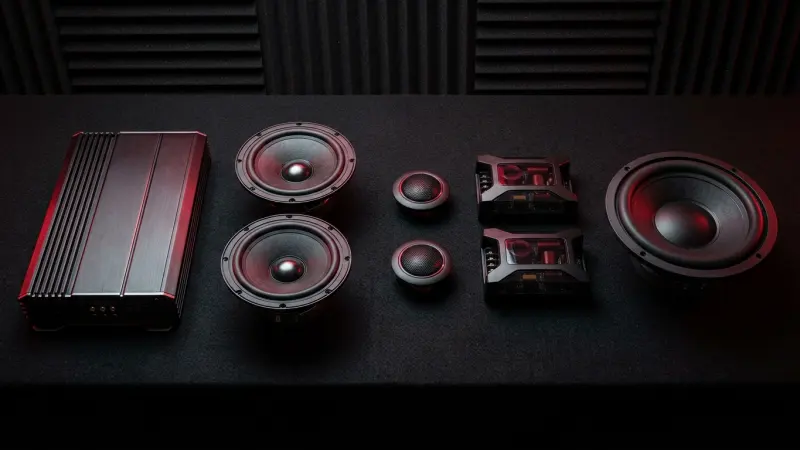 Hoparlör, amfi ve subwoofer oto ses bileşenleri temsili rehber görseli